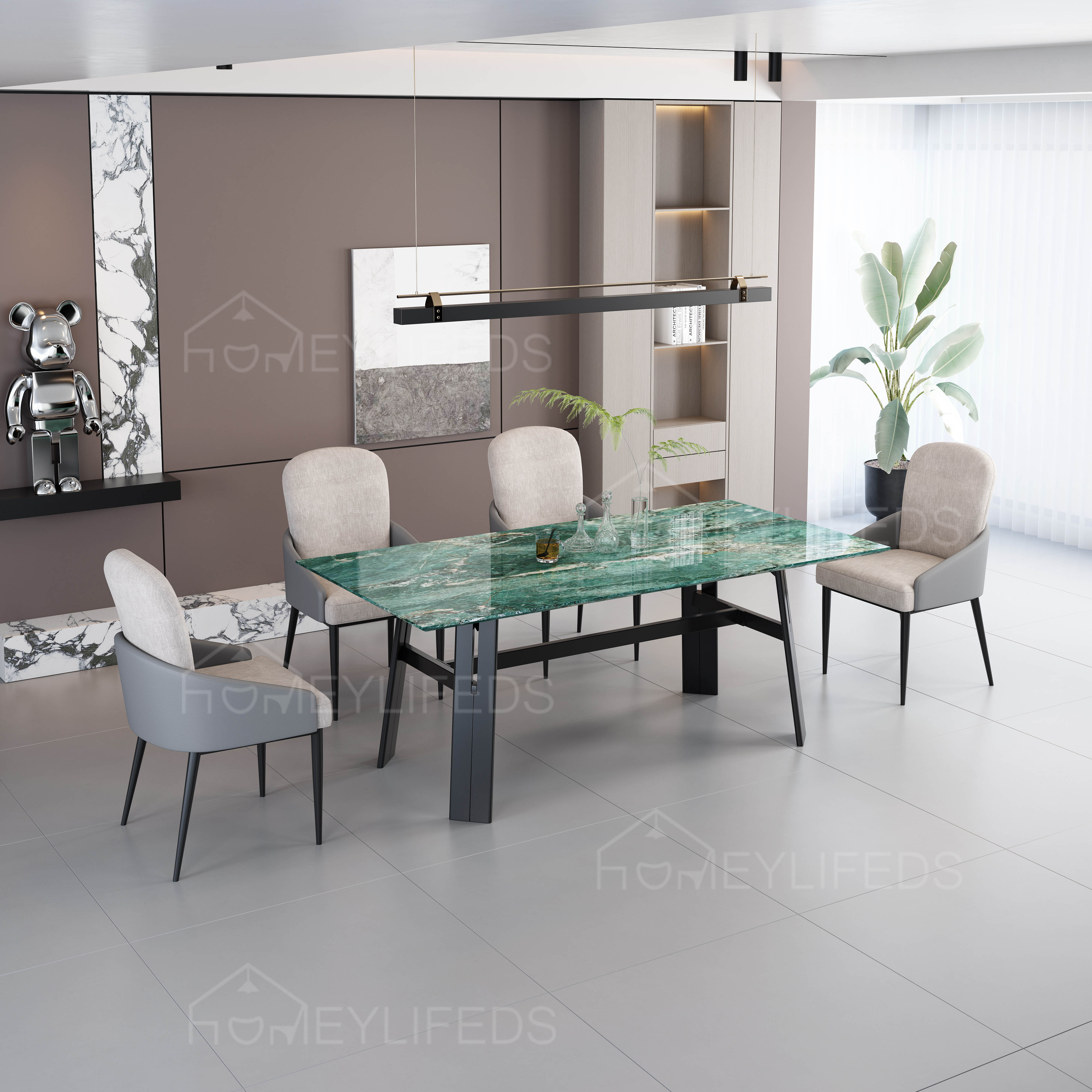 Modern Rectangular Luxury Marble Dining Table Set with Chairs Stainless Steel Base Hot Sale in Dining Room Furniture