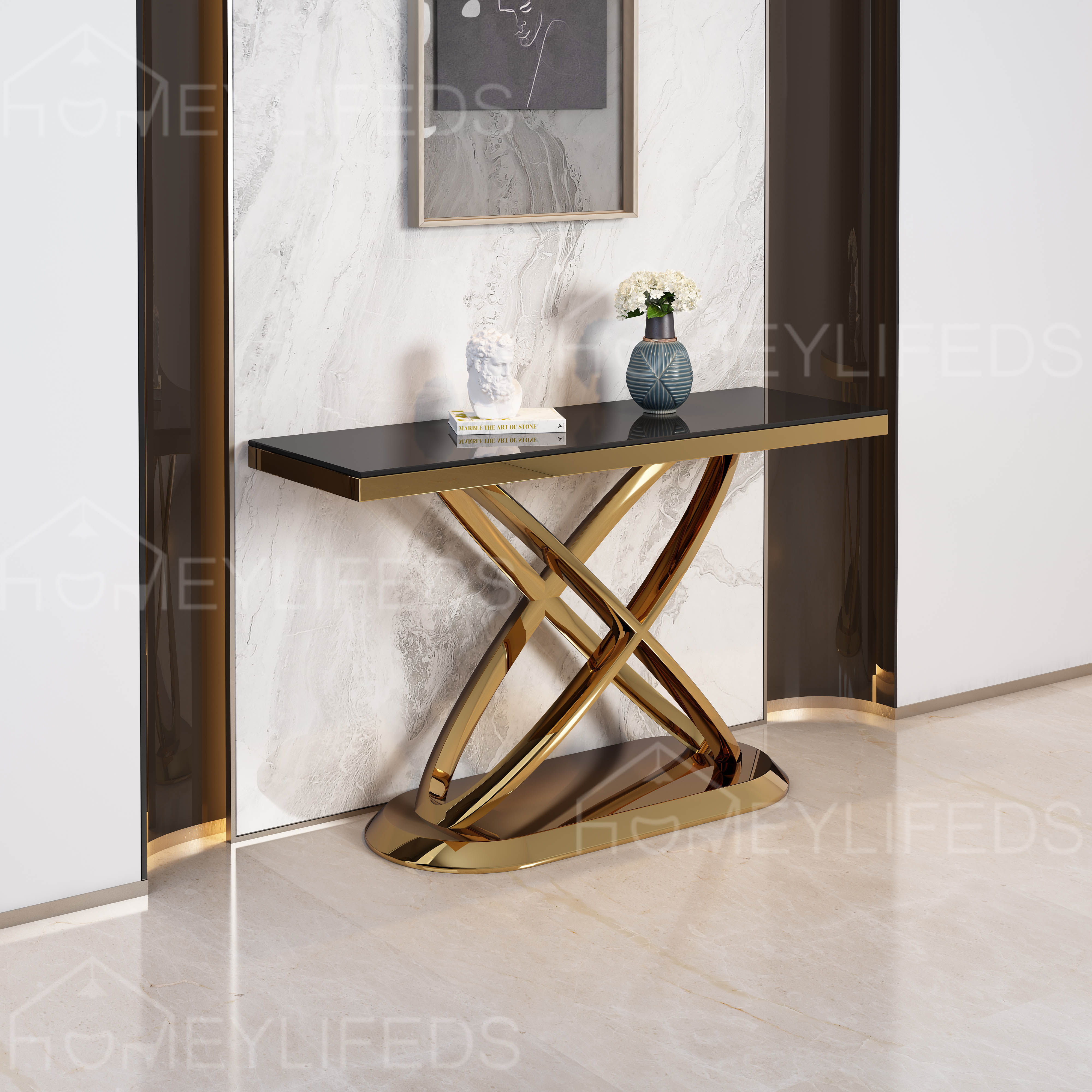 Stylish Metal Base Marble Top Hotel Console Table for Lobby And Bedroom Living Room Use