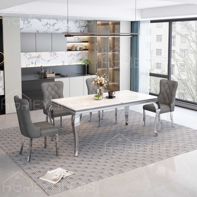 Modern Living Room Furniture Stainless Steel Dining Set With 6 Chairs Dining Table American Marble Dining Table