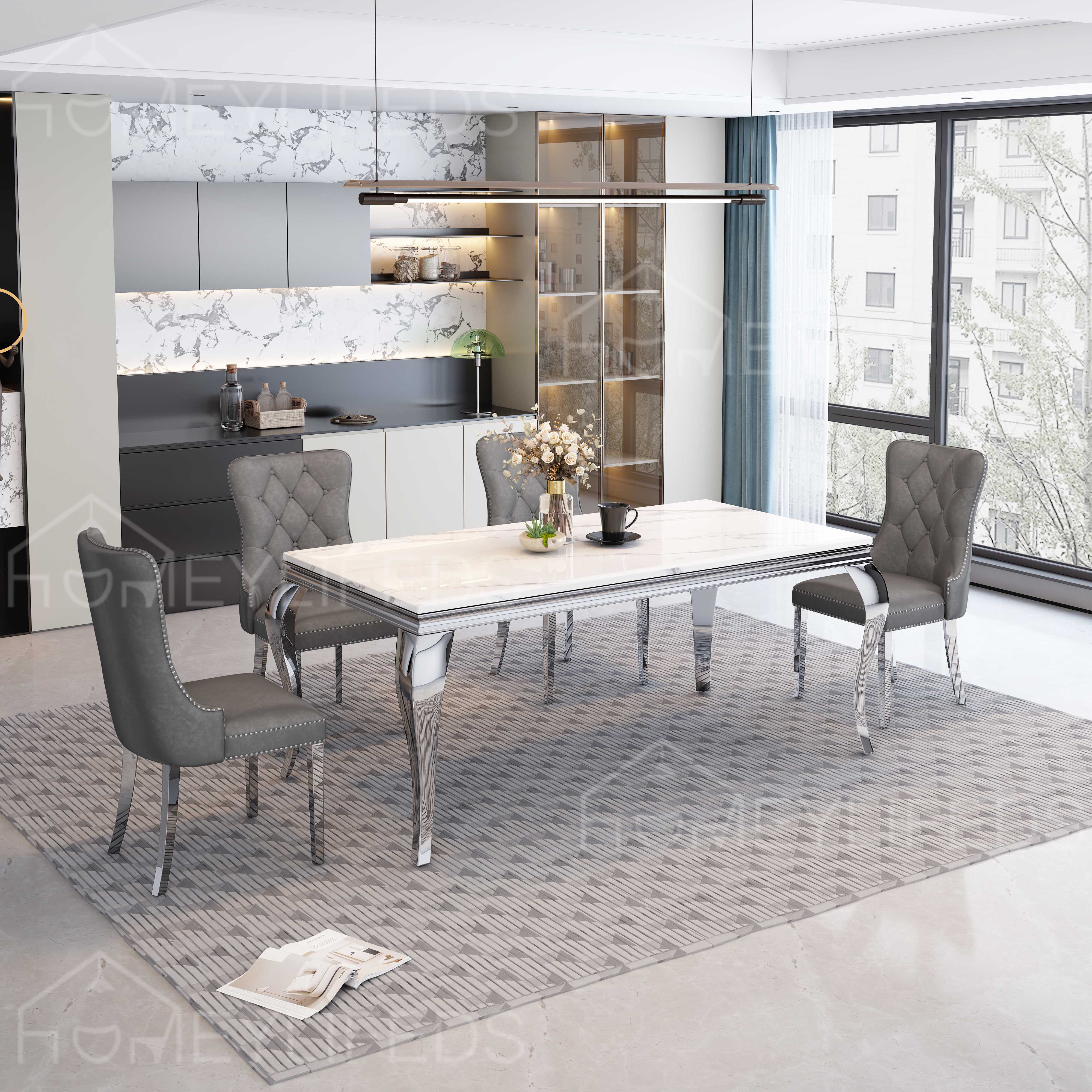Modern Living Room Furniture Stainless Steel Dining Set With 6 Chairs Dining Table American Marble Dining Table