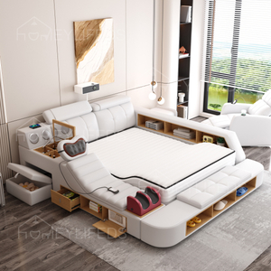 Modern Smart Furniture Leather Upholstered Bed With Storage King Queen Size Massage Multifunctional Smart Bed Luxury