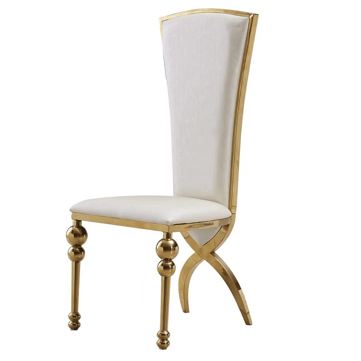 Modern White Gold Metal Dining Chair with Durable Leather for Wedding Banquets Events for Discount Stacking Modern Dinner Rooms