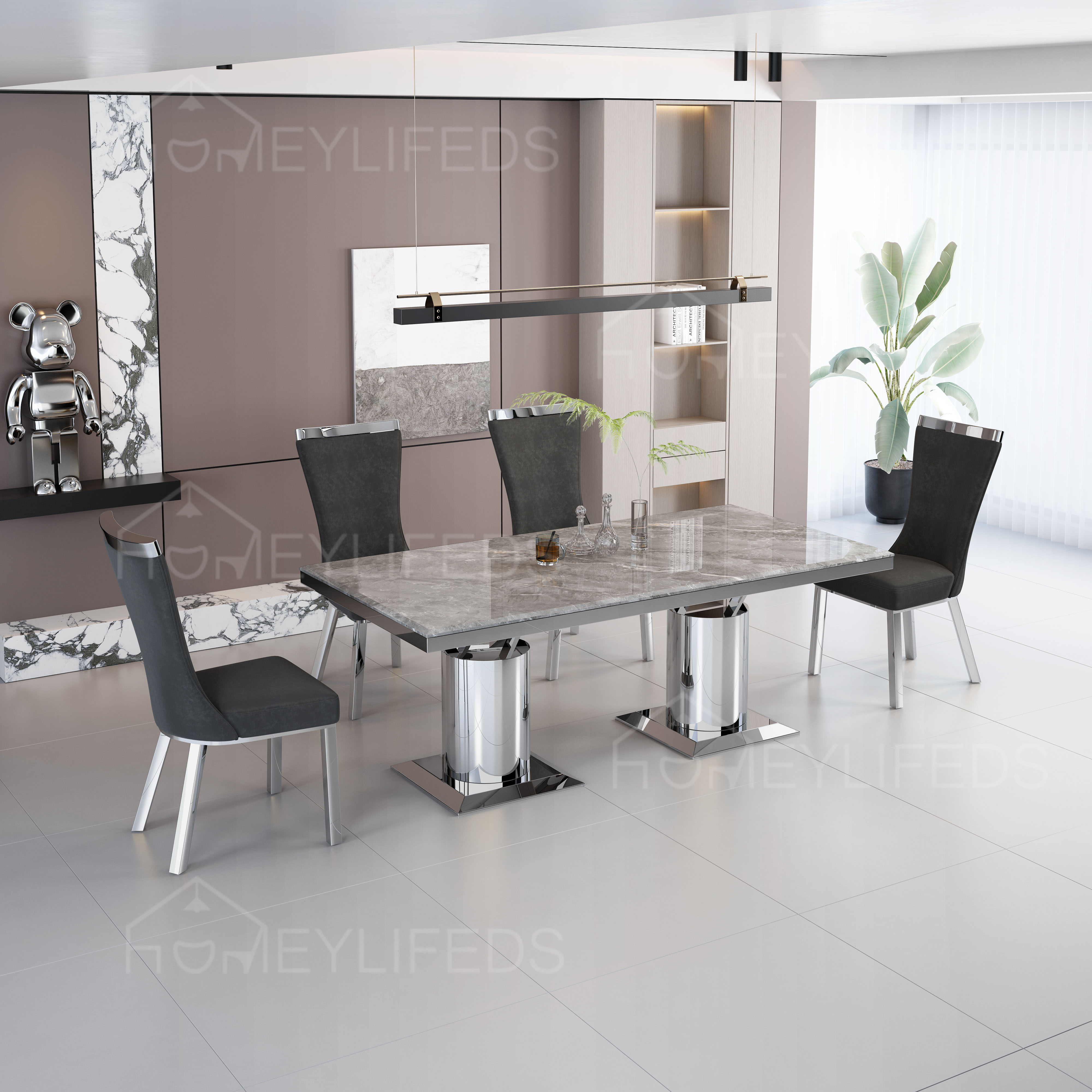 High Quality Modern White Marble Stripe Table Dining Elegant Marble Table Set for Home