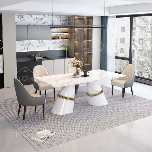 Professional Manufacturer Light Luxury Dining Room Furniture Marble Modern Dining Table Set and Chairs