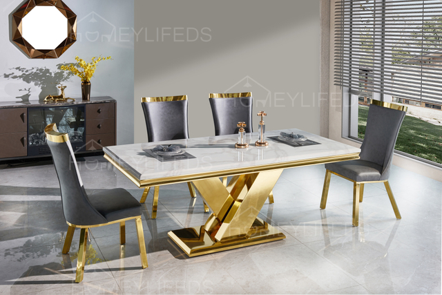 Home Furniture Modern Dinning Room Table Sets Stainless Steel Base Marble Dining Table No reviews yet